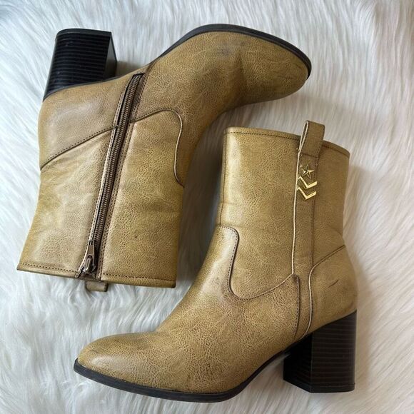 Rampage Tan Boots Gold Accent Size 10 Heels Retro - Picture 9 of 11